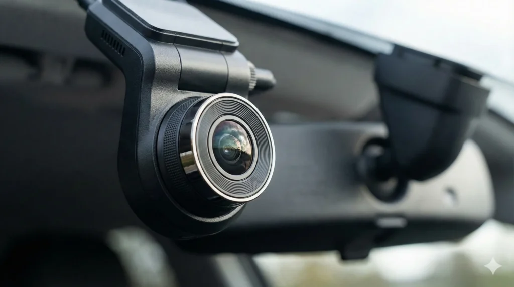 dashcam mounted on a car windshield